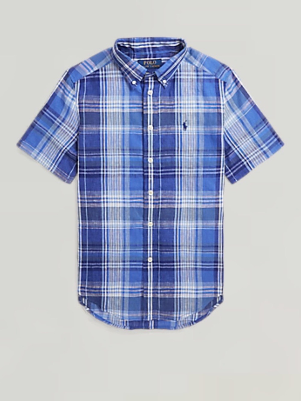 Polo by Ralph Lauren Blue Plaid Linen Short-Sleeve Button-Down Sz Xl (18-20)